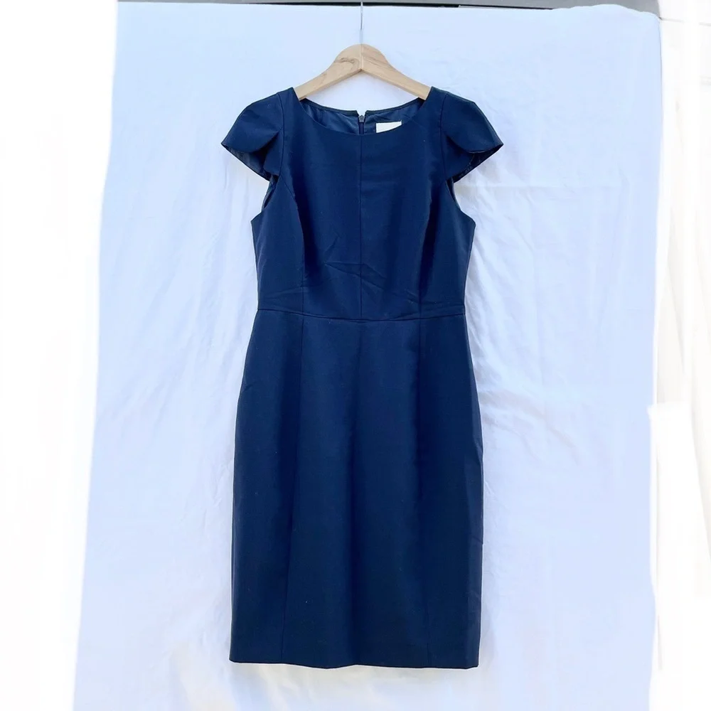 J.CREW | TULIP SLEEVE SUITING SHEATH DRESS IN NAVY SIZE 4